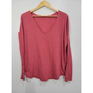 We The Free Free People Rose Pink Slub V-Neck Long Sleeve‎ Top Small